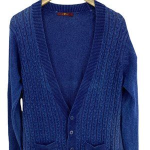 Men’s 7 For All Mankind Blue Cable Knit Grandpa Sweater Cardigan Cotton Medium